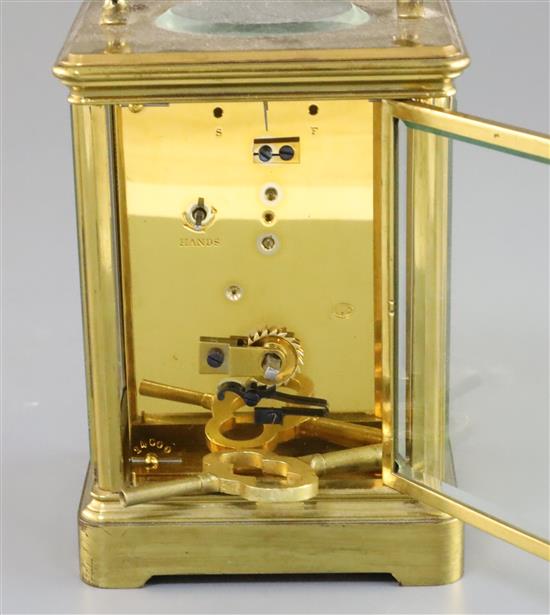 An early 20th century French gilt brass carriage timepiece, 5.75in.